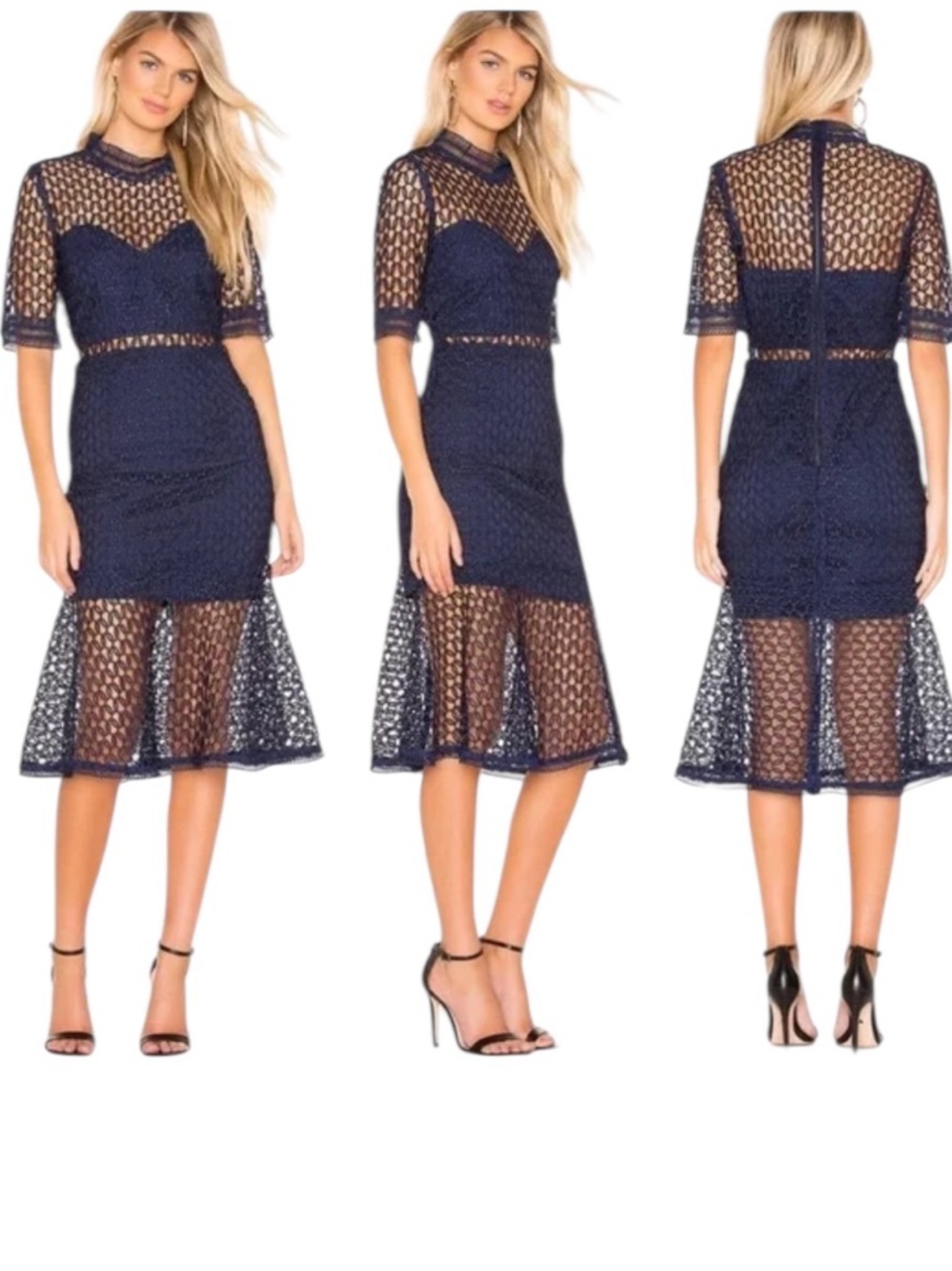 BARDOT Fiona Mesh Lace Trumpet Dress M Open Weave Festival Black Tie Night Out